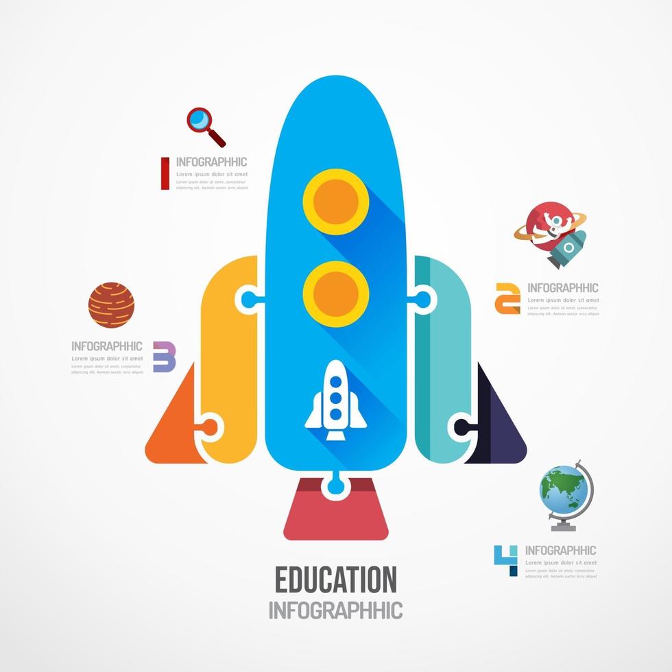 Education Rocket shape jigsaw banner. Concept Design infographic Template vector illustratio