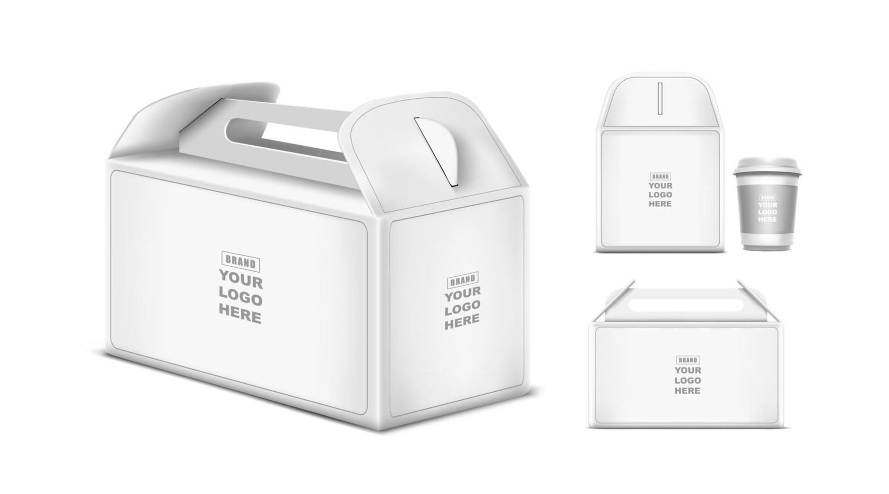 Carton Box for Design. White handle package template isolated on white background. Branding design. vector