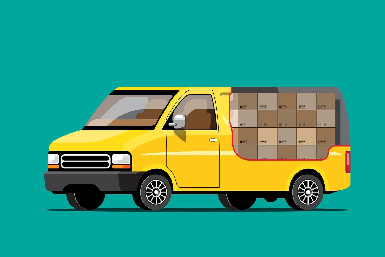 Big isolated delivery vehicle vector icons, flat illustrations of van, logistic commercial transport concept.