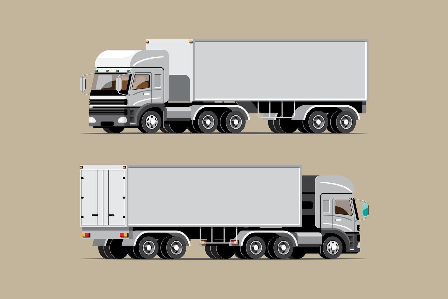 Conjunto de iconos de vector de vehículo aislado grande, ilustraciones planas varias vistas de camión, concepto de transporte comercial logístico.