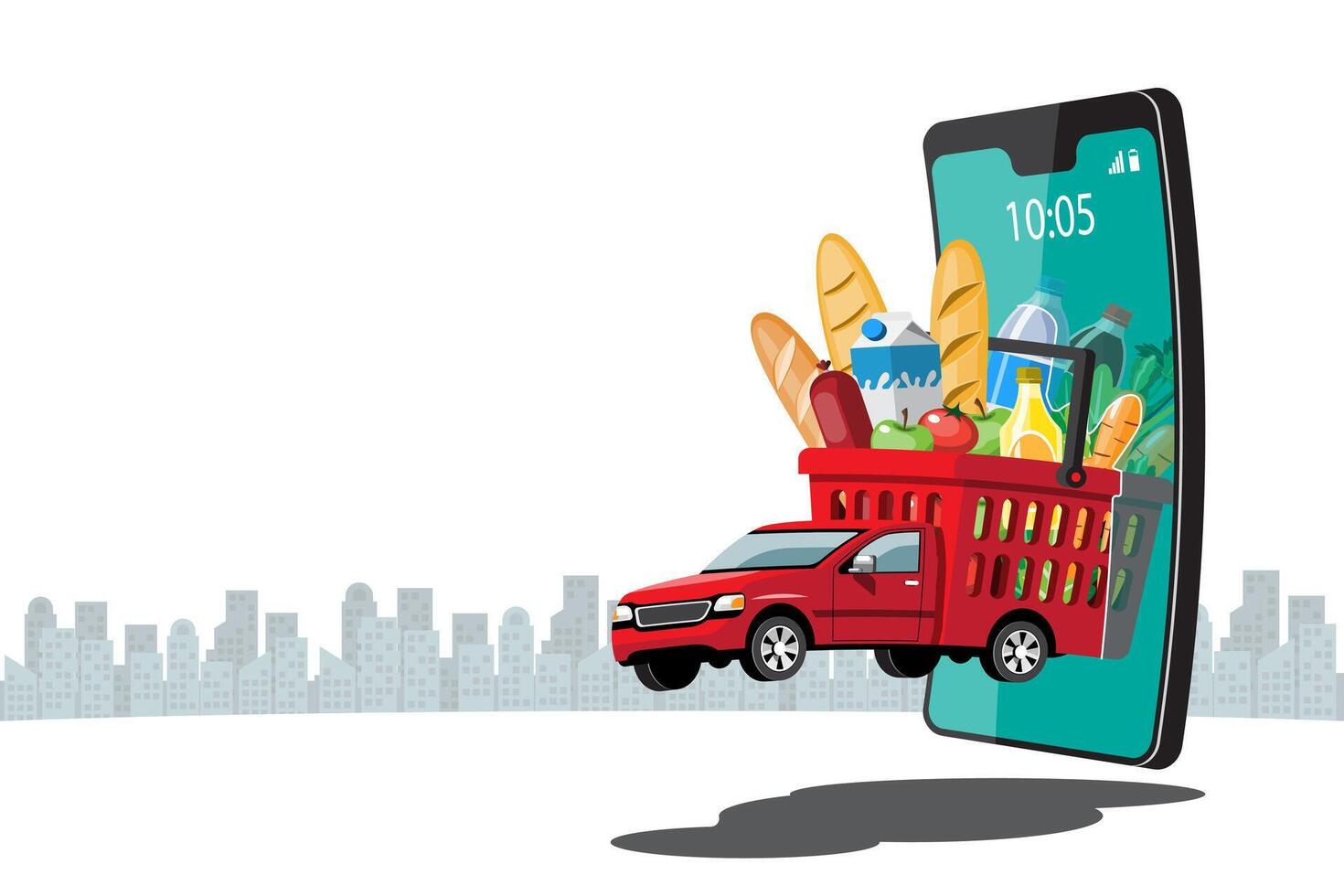 Big isolated vehicle vector colorful icons, flat illustrations of delivery by van through GPS tracking location. delivery vehicle, goods and  food delivery, instant delivery, online delivery.