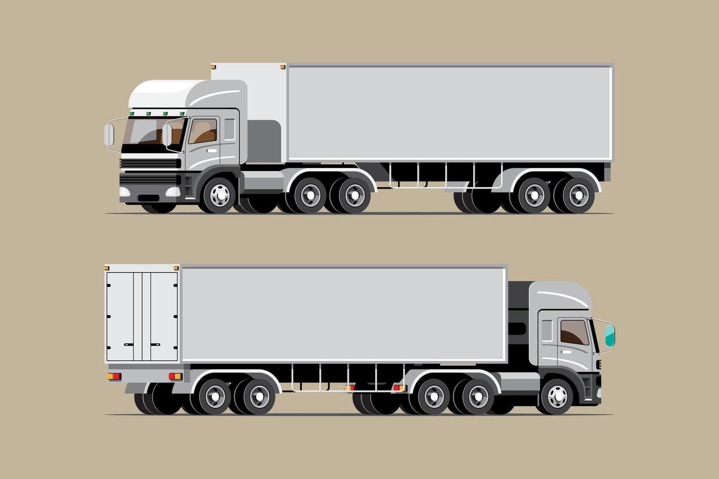 Conjunto de iconos de vector de vehículo aislado grande, ilustraciones planas varias vistas de camión, concepto de transporte comercial logístico.