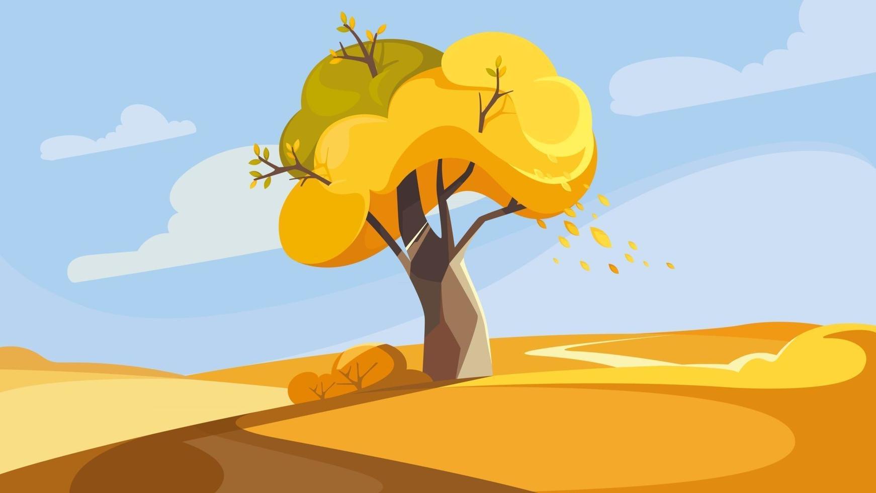 Tree on the hill in autumn season. vector