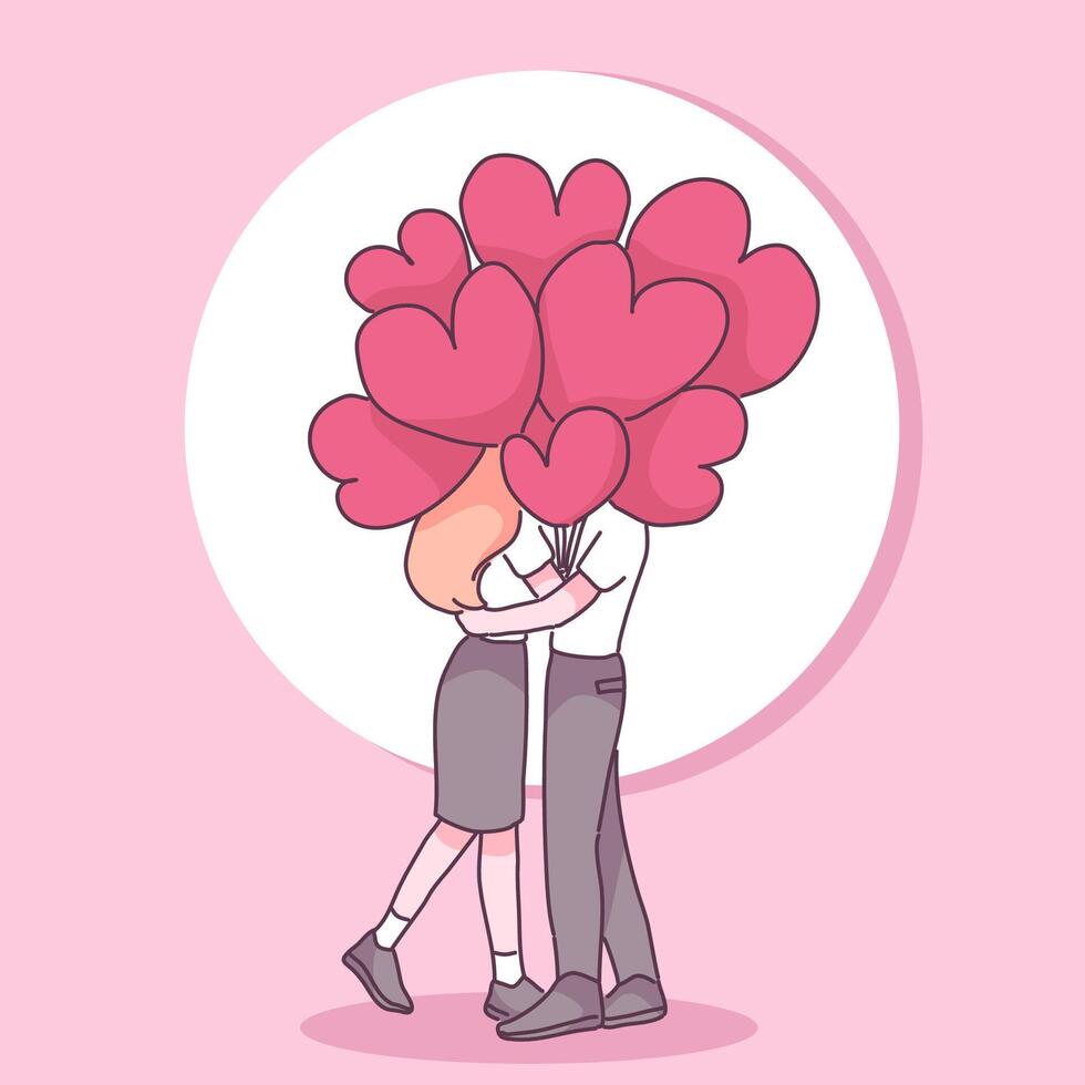 Gran pareja aislada enamorada, feliz joven y niño enamorado, ilustración de vector plano de concepto de San Valentín en estilo de dibujos animados