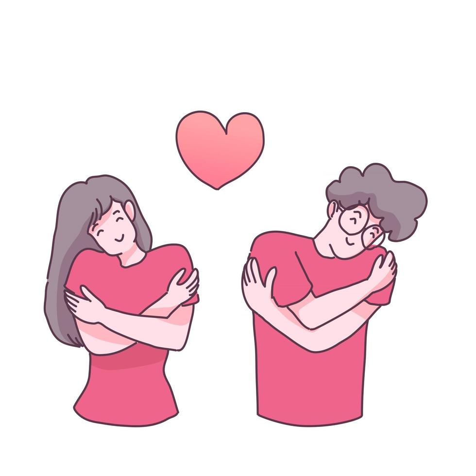 Big isolated Couple in love, happy young girl and boy in love, valentine concept flat Vector illustration in cartoon style