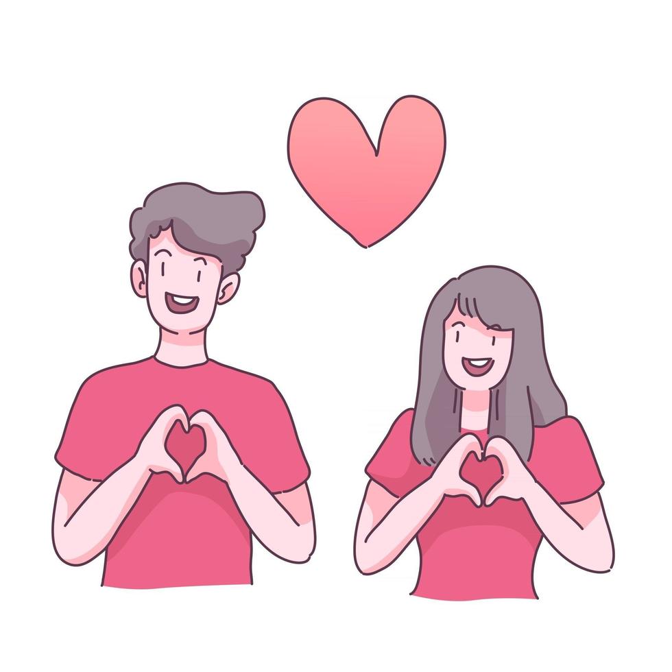 Gran pareja aislada enamorada, feliz joven y niño enamorado, ilustración de vector plano de concepto de San Valentín en estilo de dibujos animados