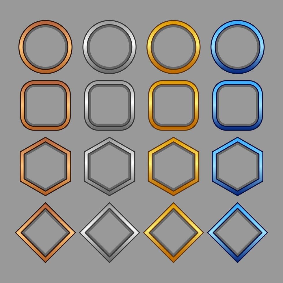 Icons set for isometric game elements, colorful isolated vector illustration of Rank avatar frames for abstract flat game concept