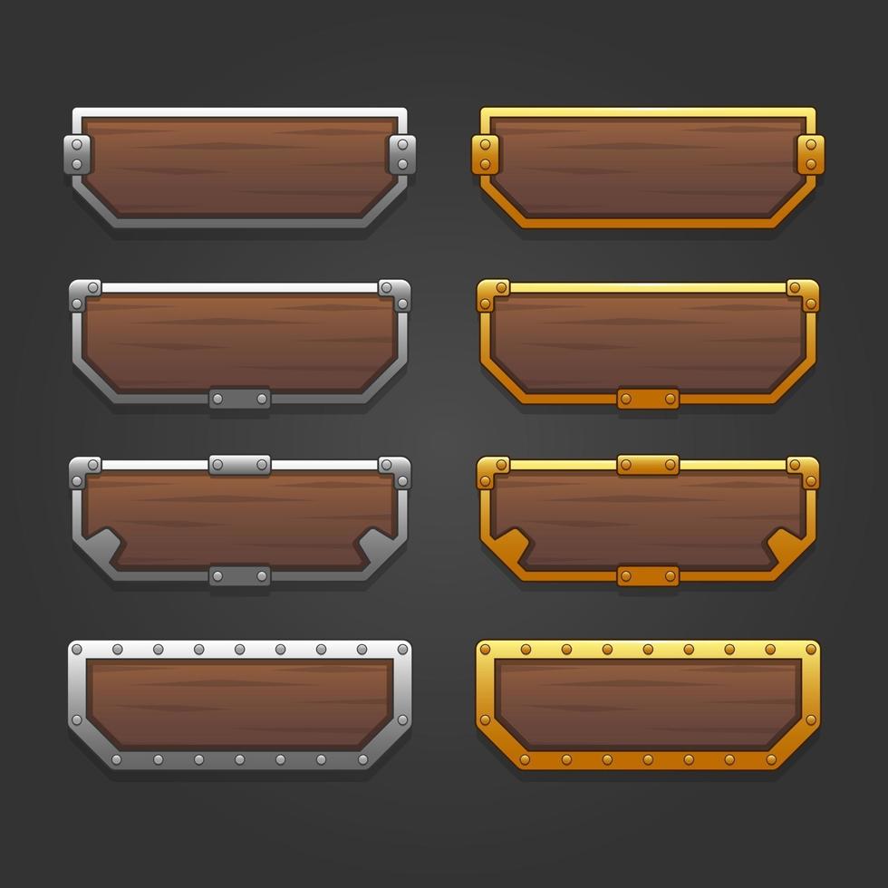 conjunto de iconos para elementos de juego isométricos, colorida ilustración vectorial aislada de botones de marco dorado y plateado para el concepto de juego plano abstracto vector