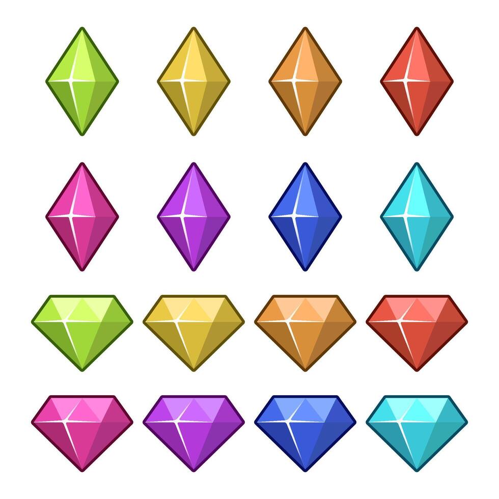 conjunto de iconos para elementos de juego isométricos, ilustración vectorial colorida aislada de diamantes de juego para el concepto de juego plano abstracto vector