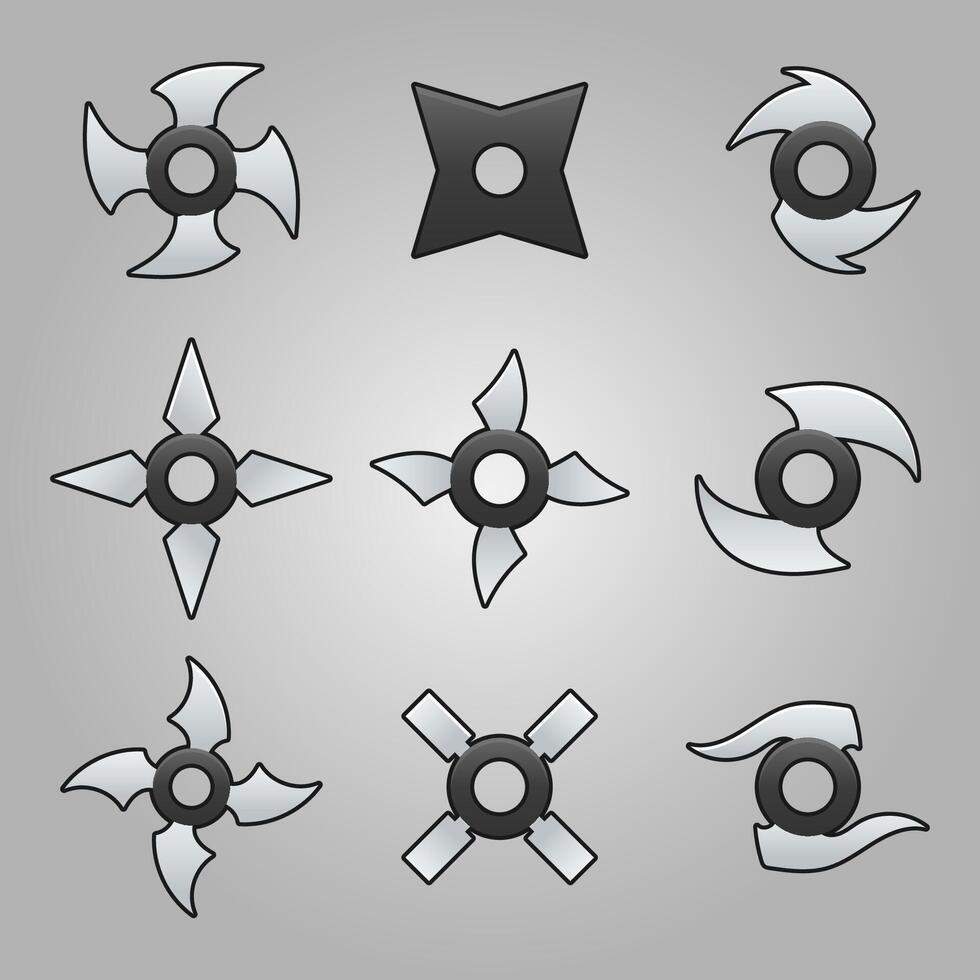 Icons set for isometric game elements, colorful isolated vector illustration of Game weapons shuriken for abstract flat game concept