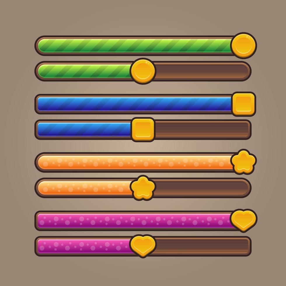conjunto de iconos para elementos de juego isométricos, ilustración de vector aislado colorido de barras deslizantes de juego lindo para concepto de juego plano abstracto