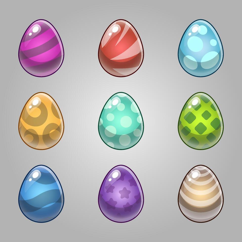 conjunto de iconos para elementos de juego isométricos, colorida ilustración vectorial aislada de huevos de monstruo para el concepto de juego plano abstracto vector