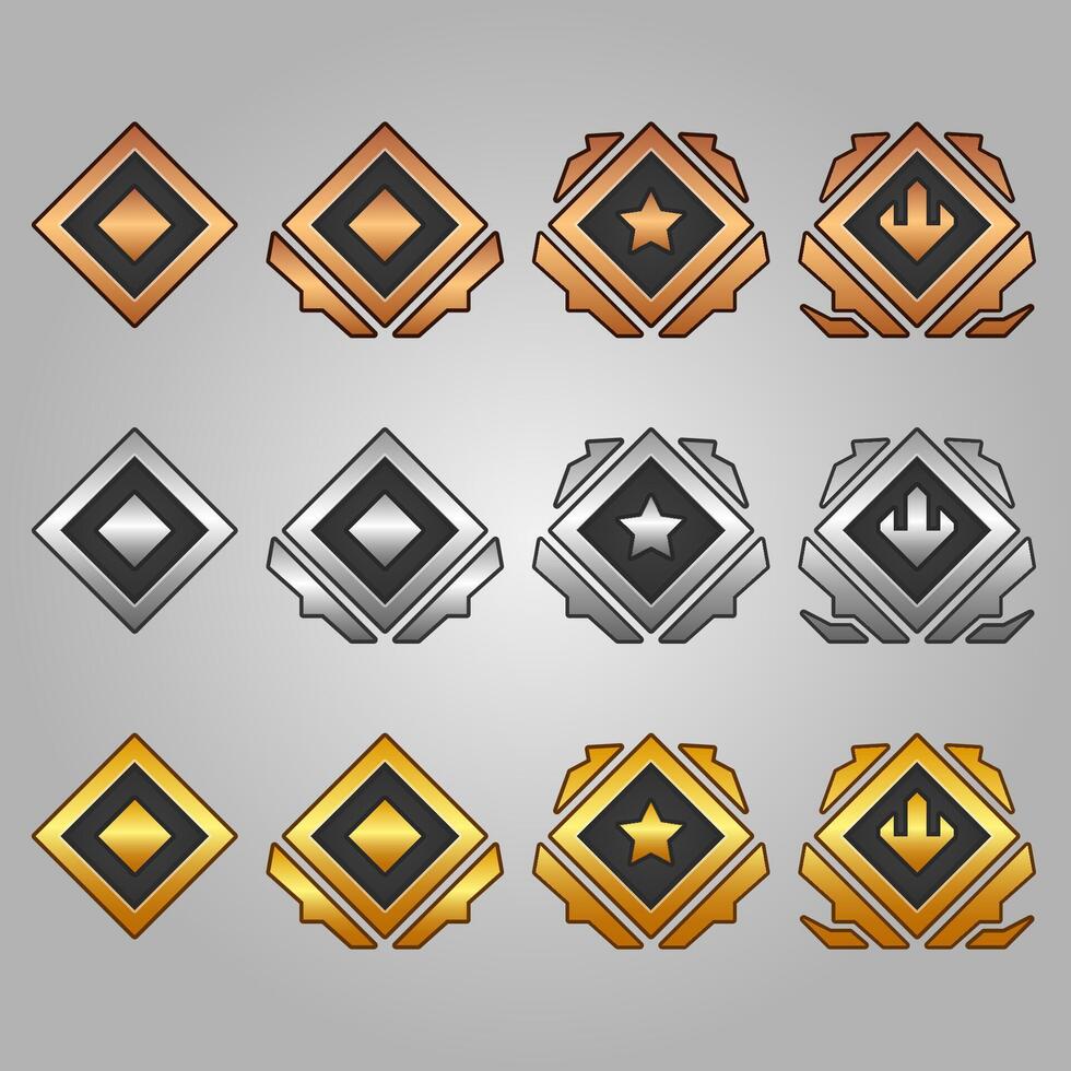 Icons set for isometric game elements, colorful isolated vector illustration of Game rank medals for abstract flat game concept