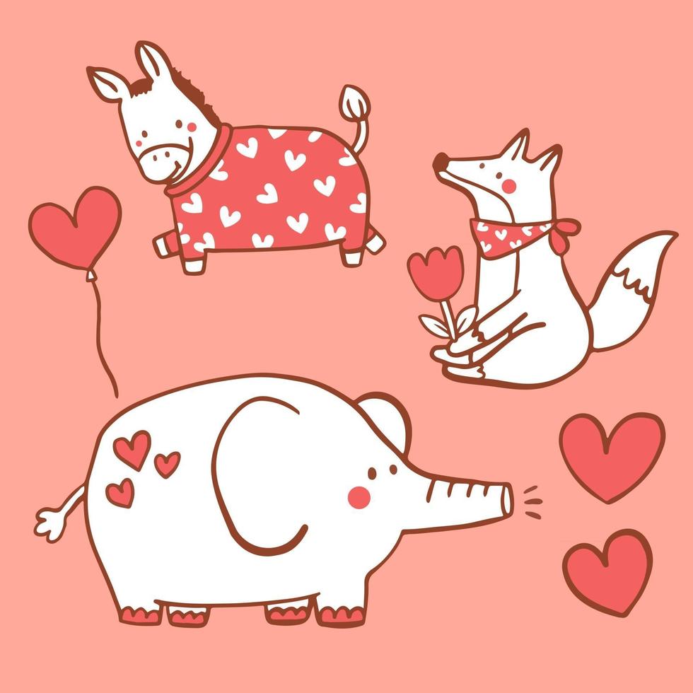 gran pareja de animales de diseño de personajes de dibujos animados dibujados a mano aislados en el amor, estilo de dibujo concepto de San Valentín ilustración vectorial plana vector