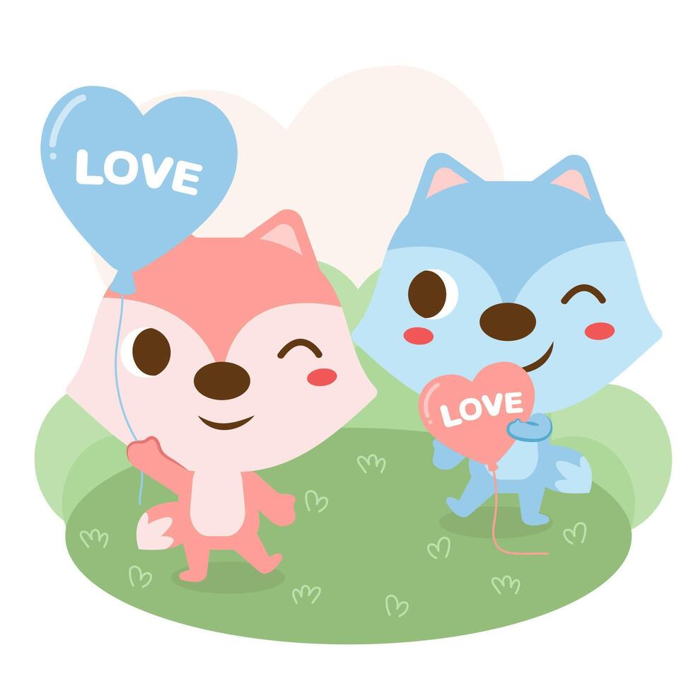 gran pareja de animales de diseño de personajes de dibujos animados dibujados a mano aislados en el amor, estilo de dibujo concepto de San Valentín ilustración vectorial plana vector