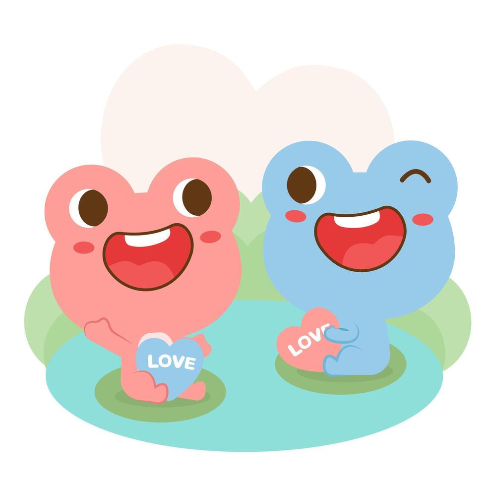 gran pareja de animales de diseño de personajes de dibujos animados dibujados a mano aislados en el amor, estilo de dibujo concepto de San Valentín ilustración vectorial plana vector