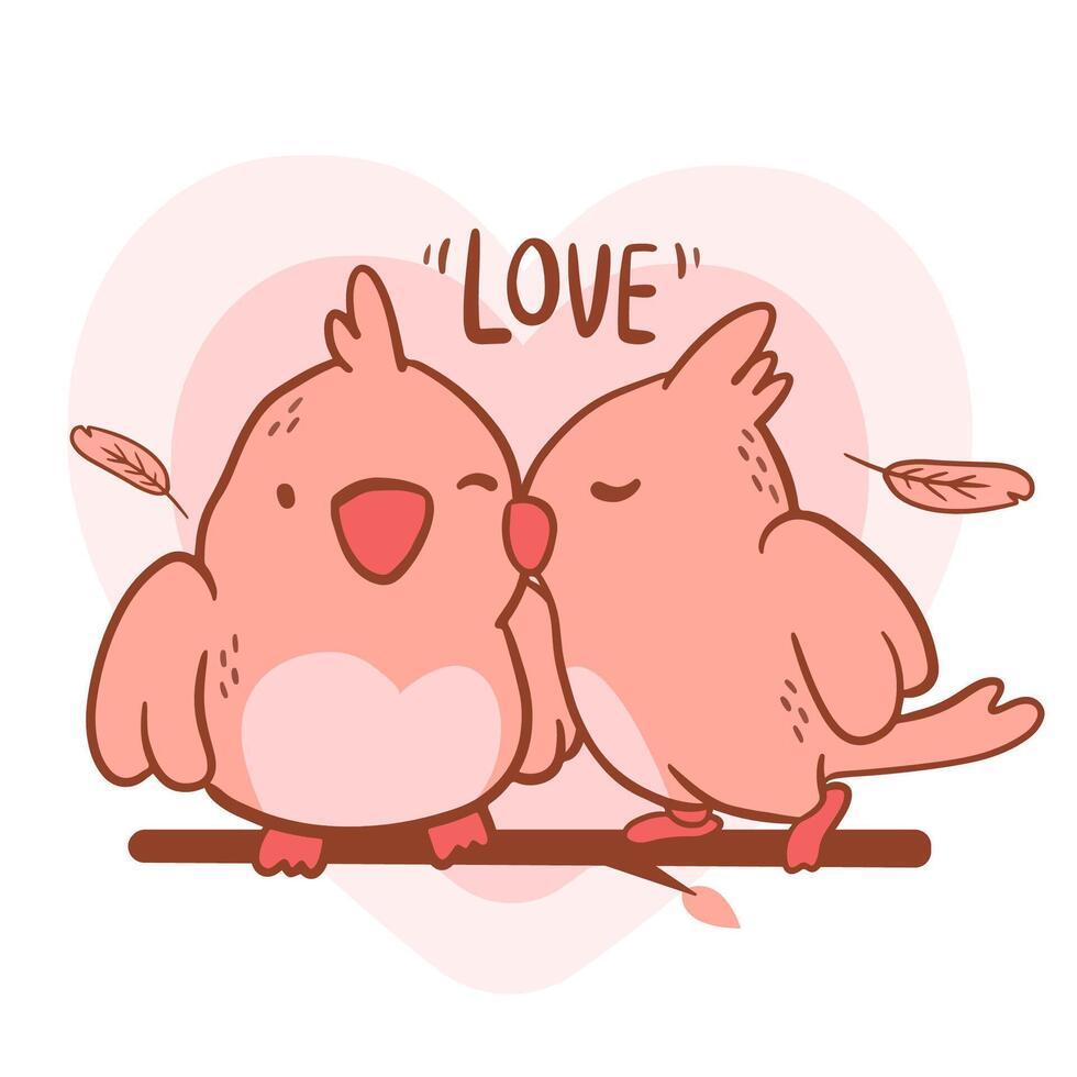 Gran aislado dibujado a mano dibujos animados vector diseño de personajes pareja de aves enamoradas, estilo de dibujo concepto de San Valentín animal ilustración vectorial plana