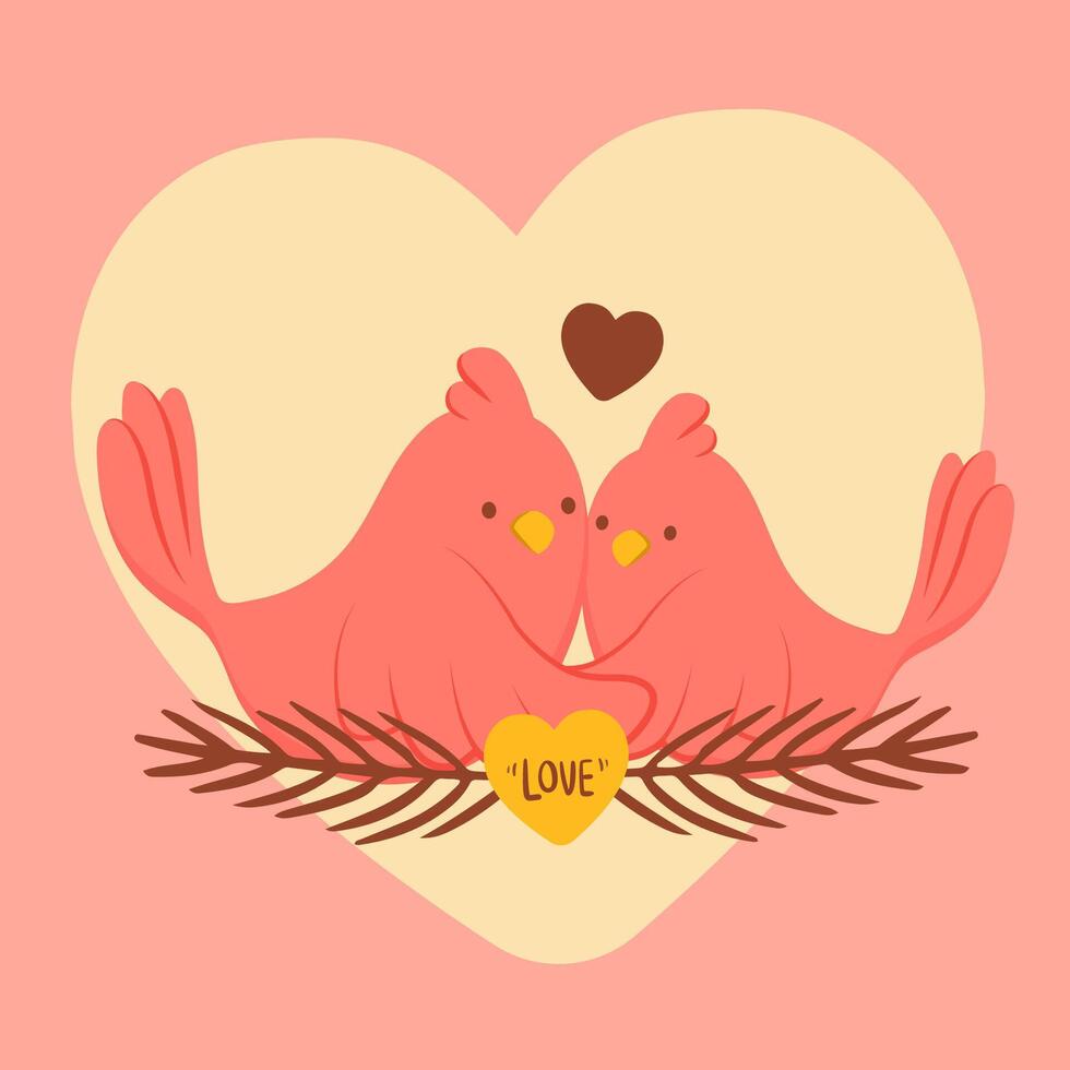 Big isolated hand drawn cartoon vector character design bird couple in love, doodle style Valentine concept animal flat vector illustration