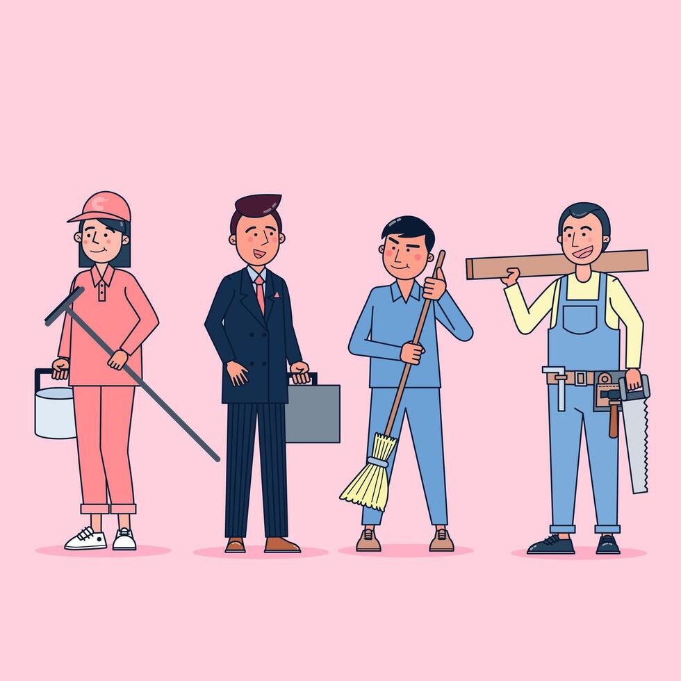 Collection of big set isolated various occupations or profession people wearing professional uniform, flat vector illustration.