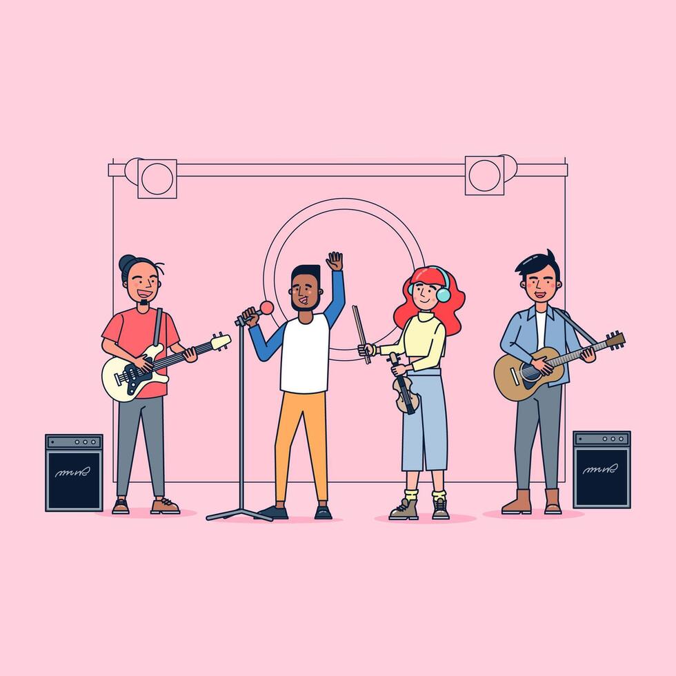 Character collection of musicians big set isolated flat vector illustration wearing professional uniform, cartoon style on Oil concert theme