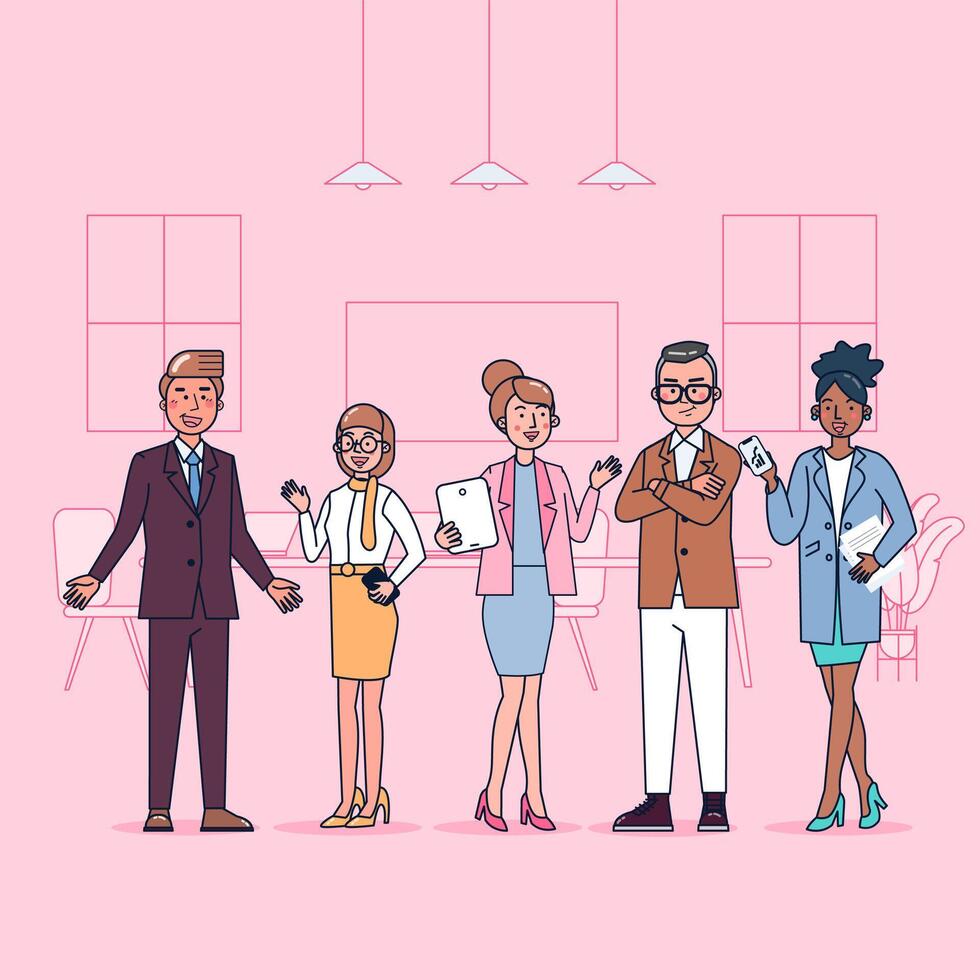Character collection of office colleagues big set isolated flat vector illustration wearing professional uniform, cartoon style