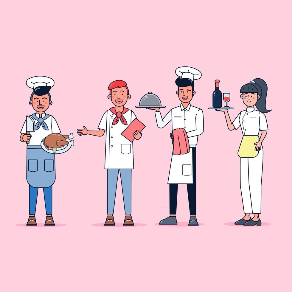 colección de personajes de cocinero grande conjunto aislado ilustración vectorial plana con uniforme profesional, estilo de dibujos animados vector