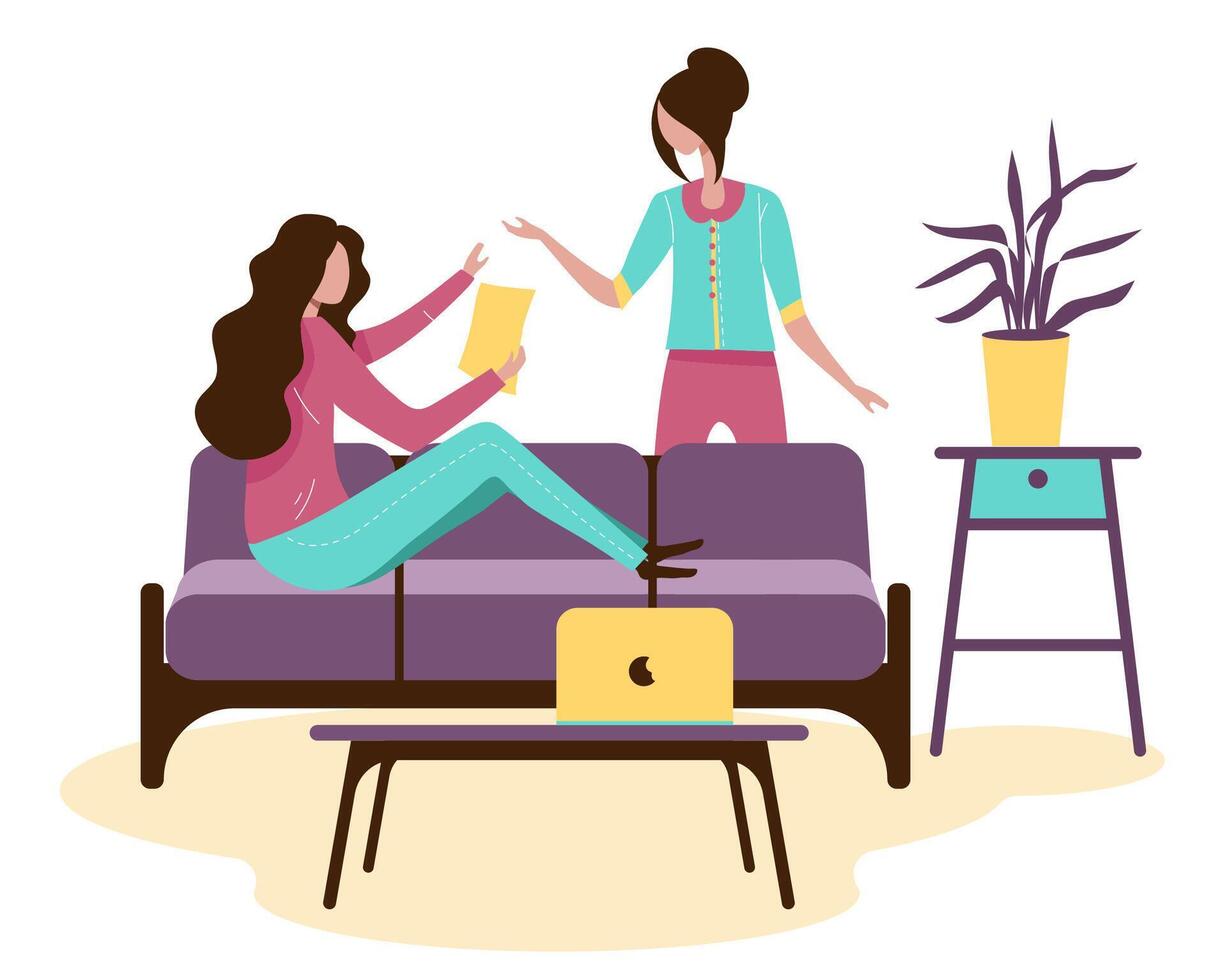 Big isolated cartoon style happy young  woman doing  regular activity in side home for stay healthy, flat vector illustration