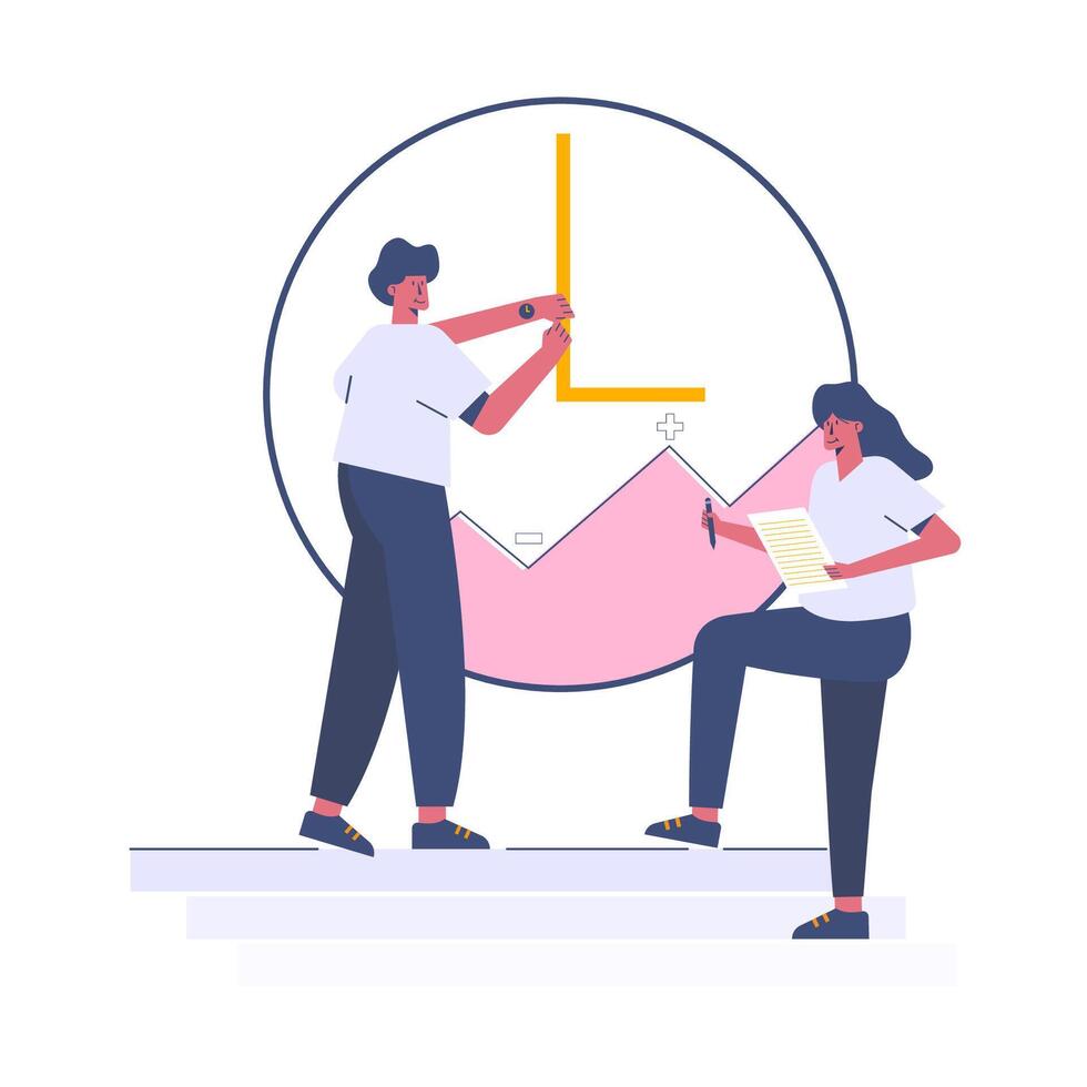Working on time web template, cartoon style Screen web template for mobile phone, landing page, template, UI, web, mobile app, poster, banner, flat Vector illustration