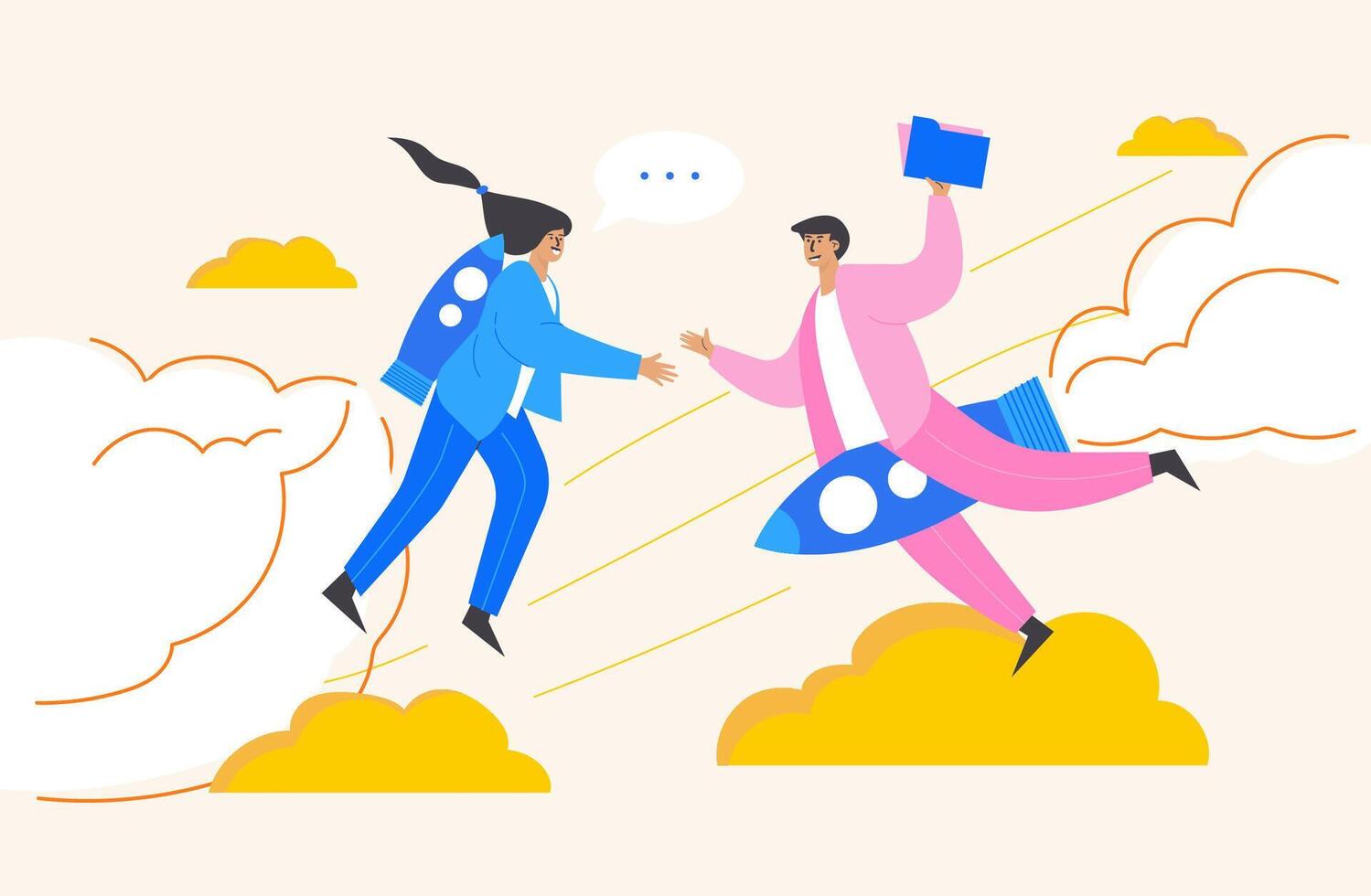Couple meeting and file sharing conversation web template, cartoon style Screen web template for mobile phone, landing page, template, UI, web, mobile app, poster, banner, flat Vector illustration