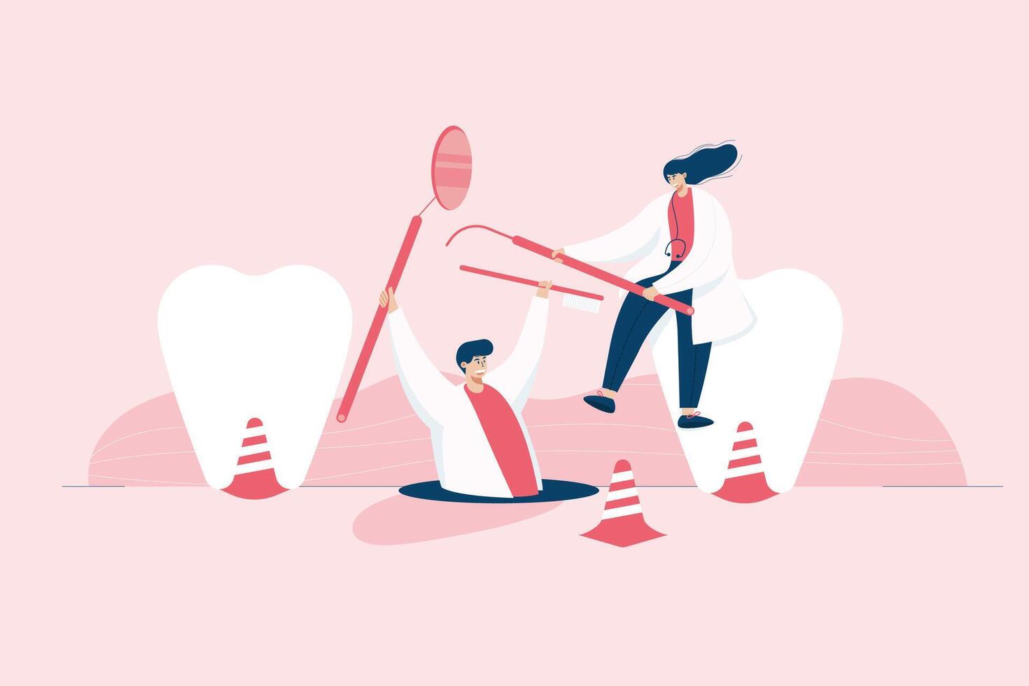 dentista investigando plantilla web, plantilla web de pantalla de estilo de dibujos animados para teléfono móvil, página de destino, plantilla, interfaz de usuario, web, aplicación móvil, cartel, banner, ilustración vectorial plana vector