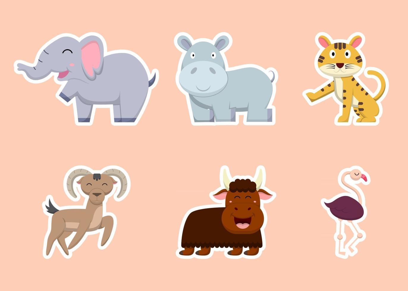 Paquete de personajes de dibujos animados de animales lindos aislados ilustración vectorial plana vector