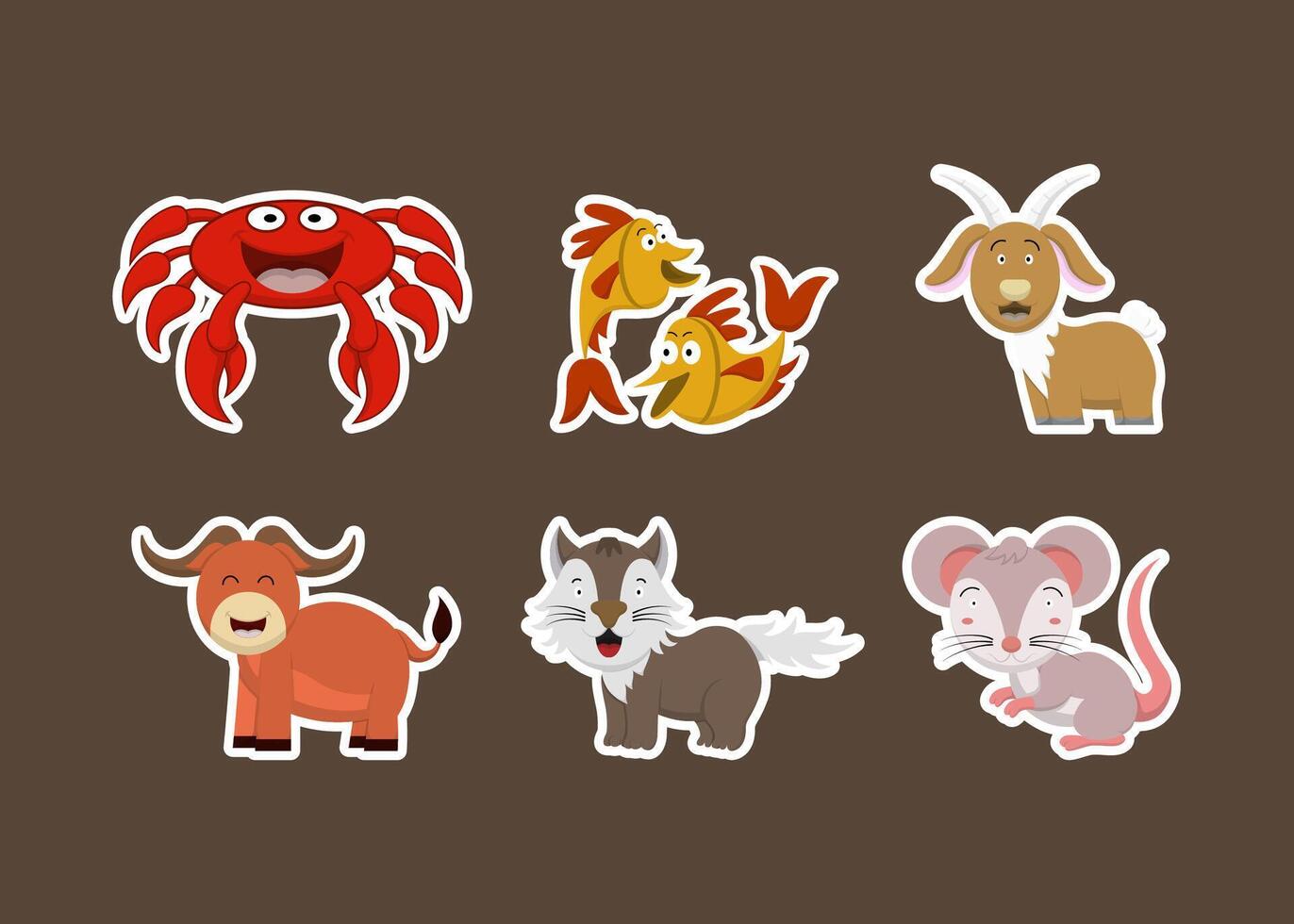 Bundle of isolated cute animal cartoon characters flat  vector illustration