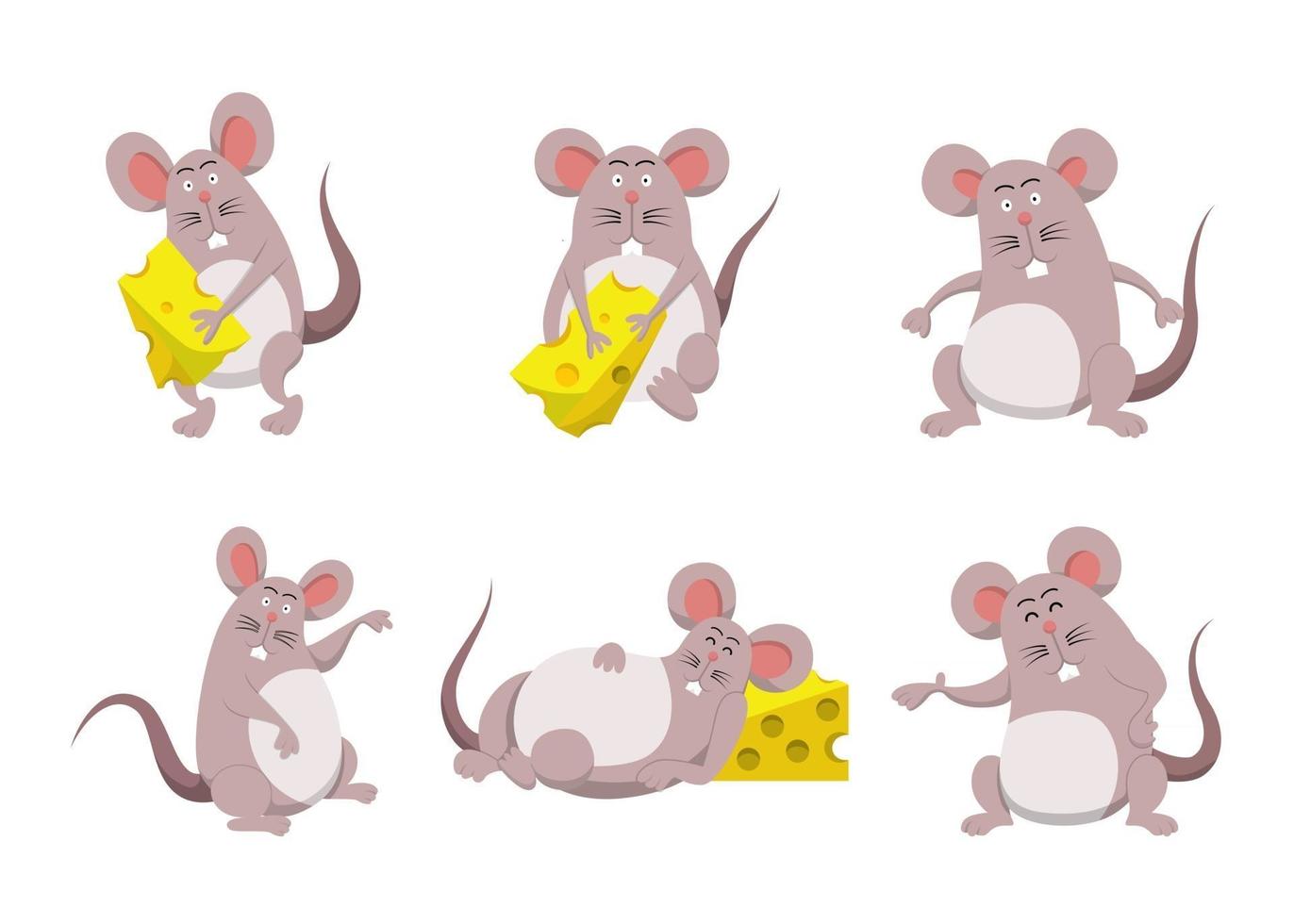 Paquete de personajes de dibujos animados de rata y queso lindo aislado ilustración vectorial plana vector