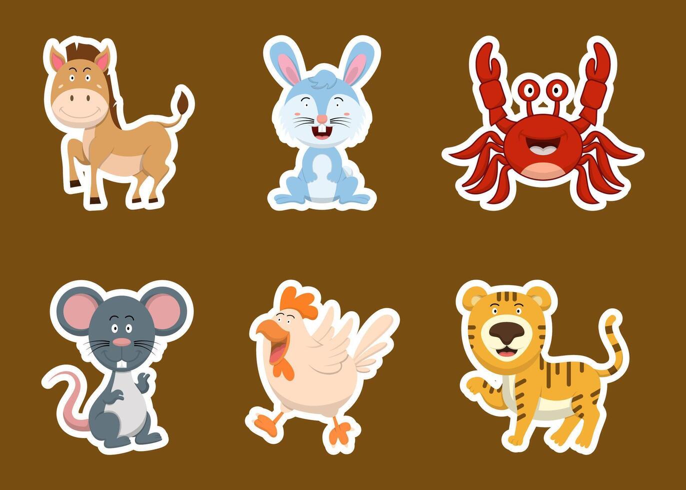 Bundle of isolated cute animal cartoon characters flat  vector illustration