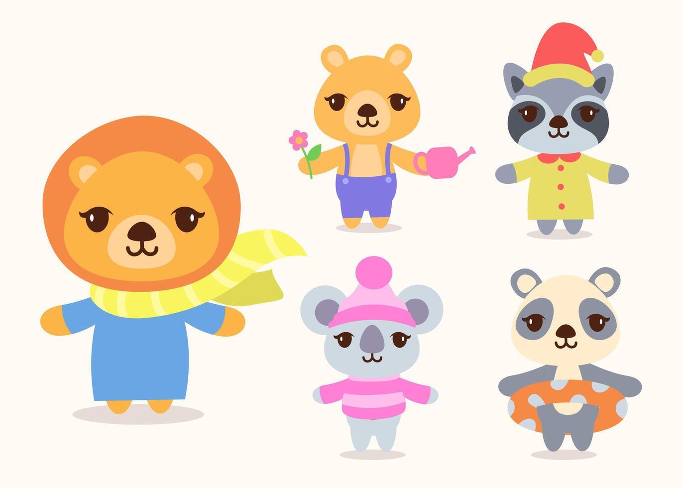 paquete de adorable colección de personajes de mascota de dibujos animados vector