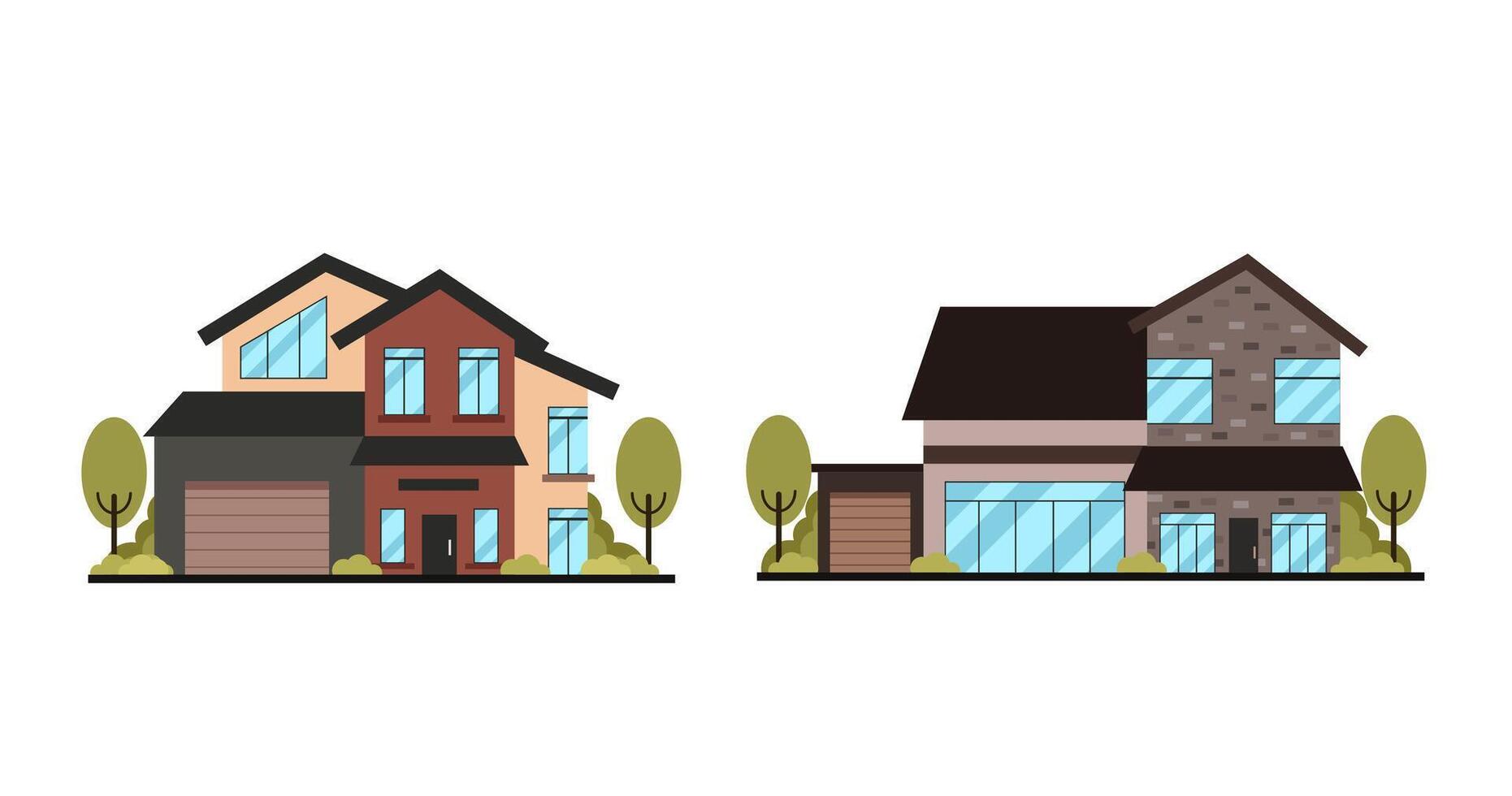 Conjunto de conjunto de diferentes estilos de casas residenciales vector plano