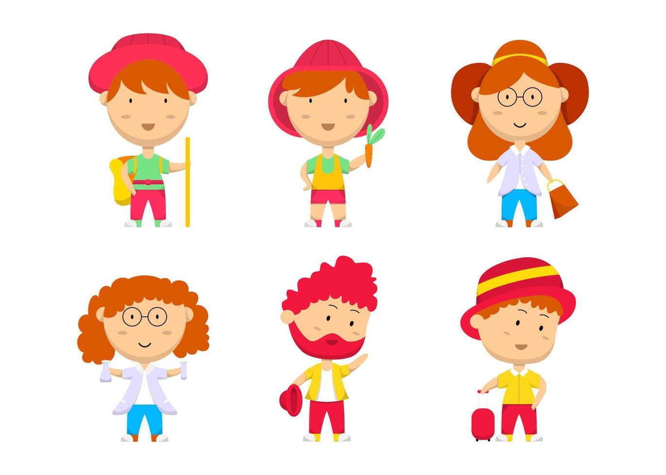 Set of people with different action in cartoon character flat vector