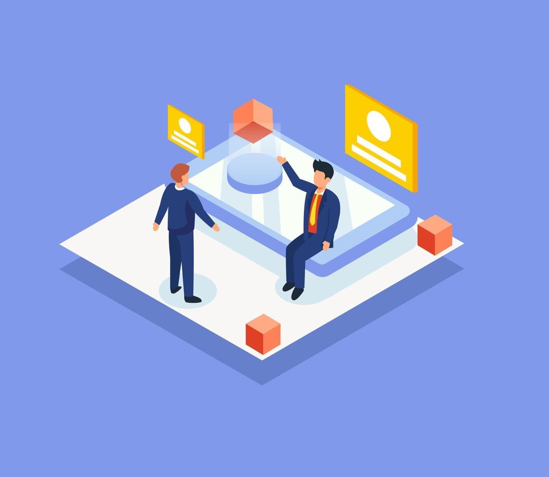 Two young business people meeting isometric vector