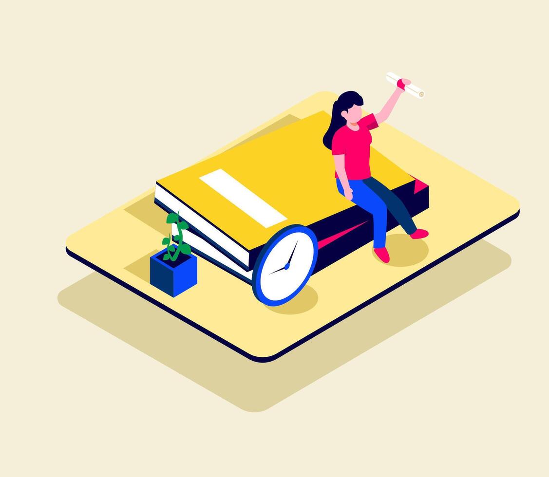Visual isometric with woman and education time vector illustration