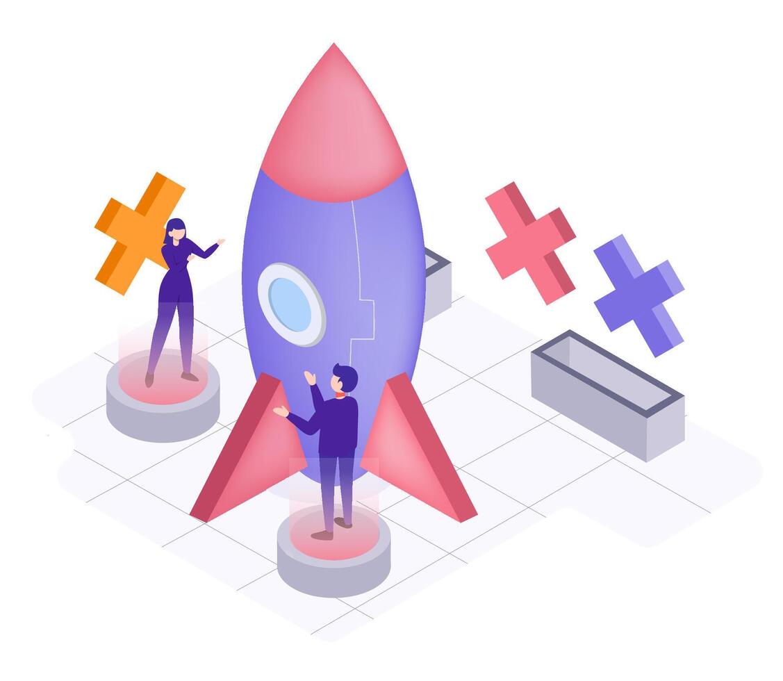 The isometric Business that offers fast service like a rocket For the era of trade without borders vector