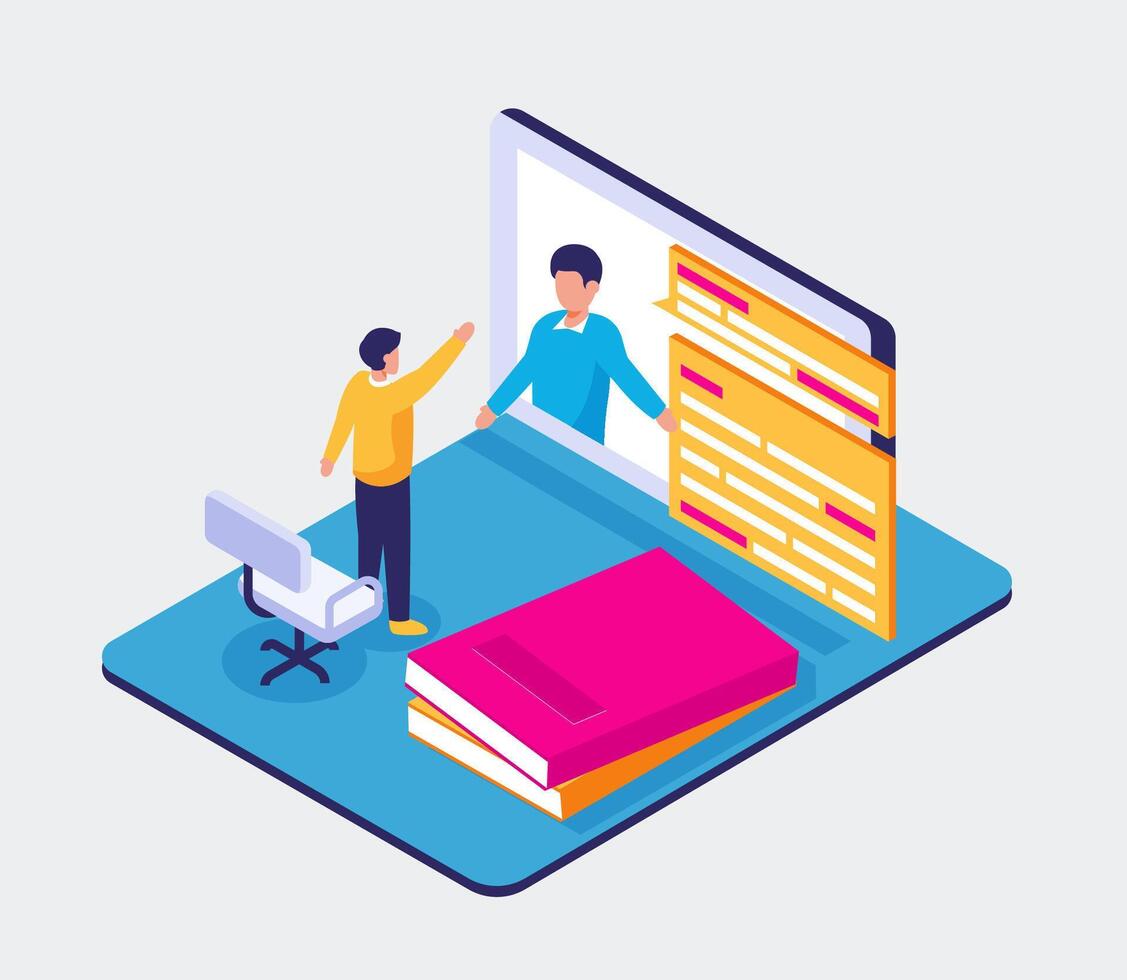 Isometric of Teenagers Learning online concept vector