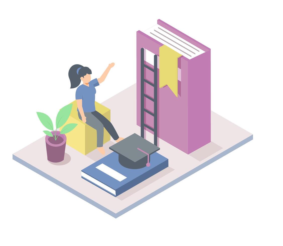 Isometric of Teenagers Learning online concept vector