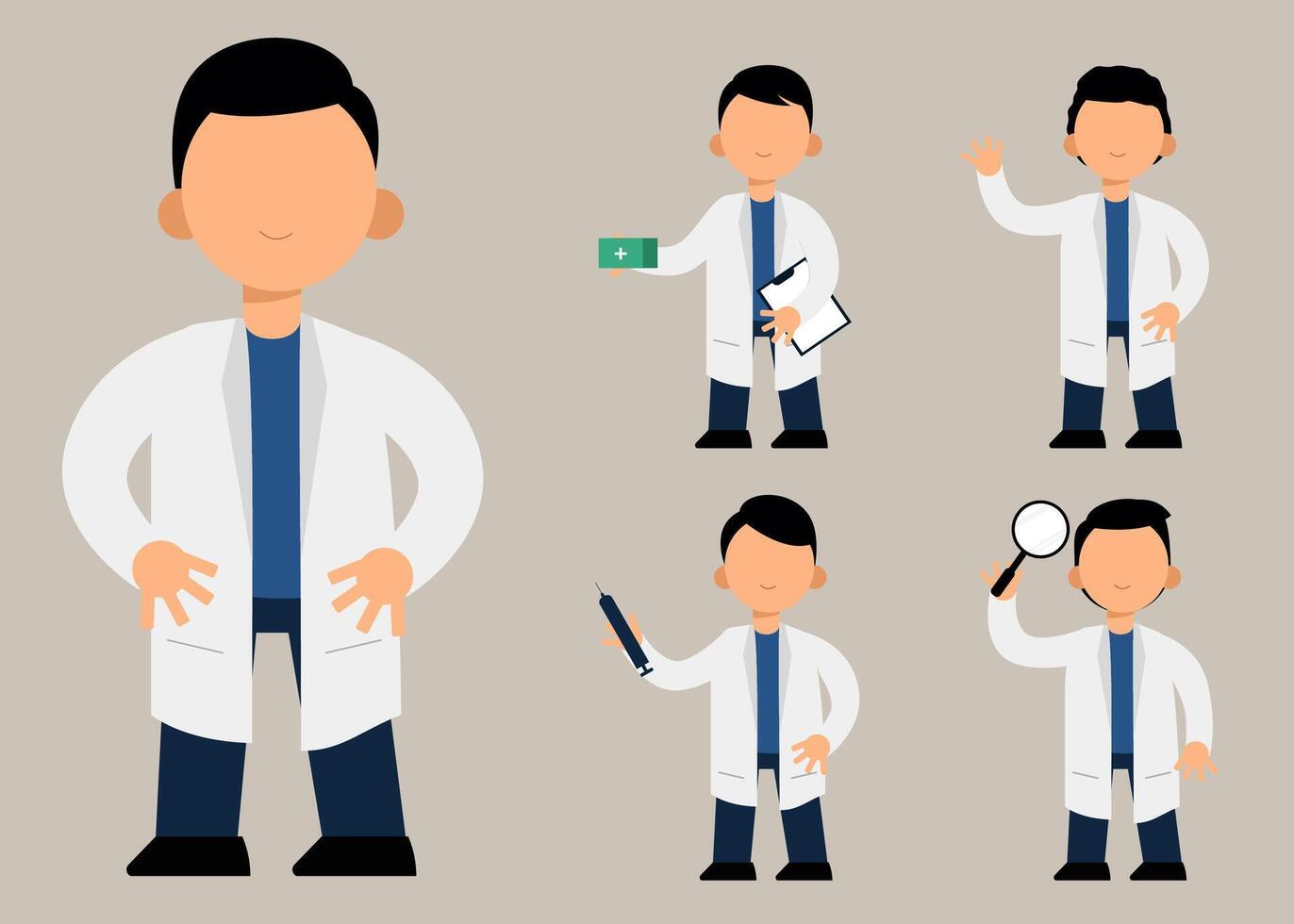 conjunto de personal médico en personaje de dibujos animados con diferentes acciones ilustración vectorial vector