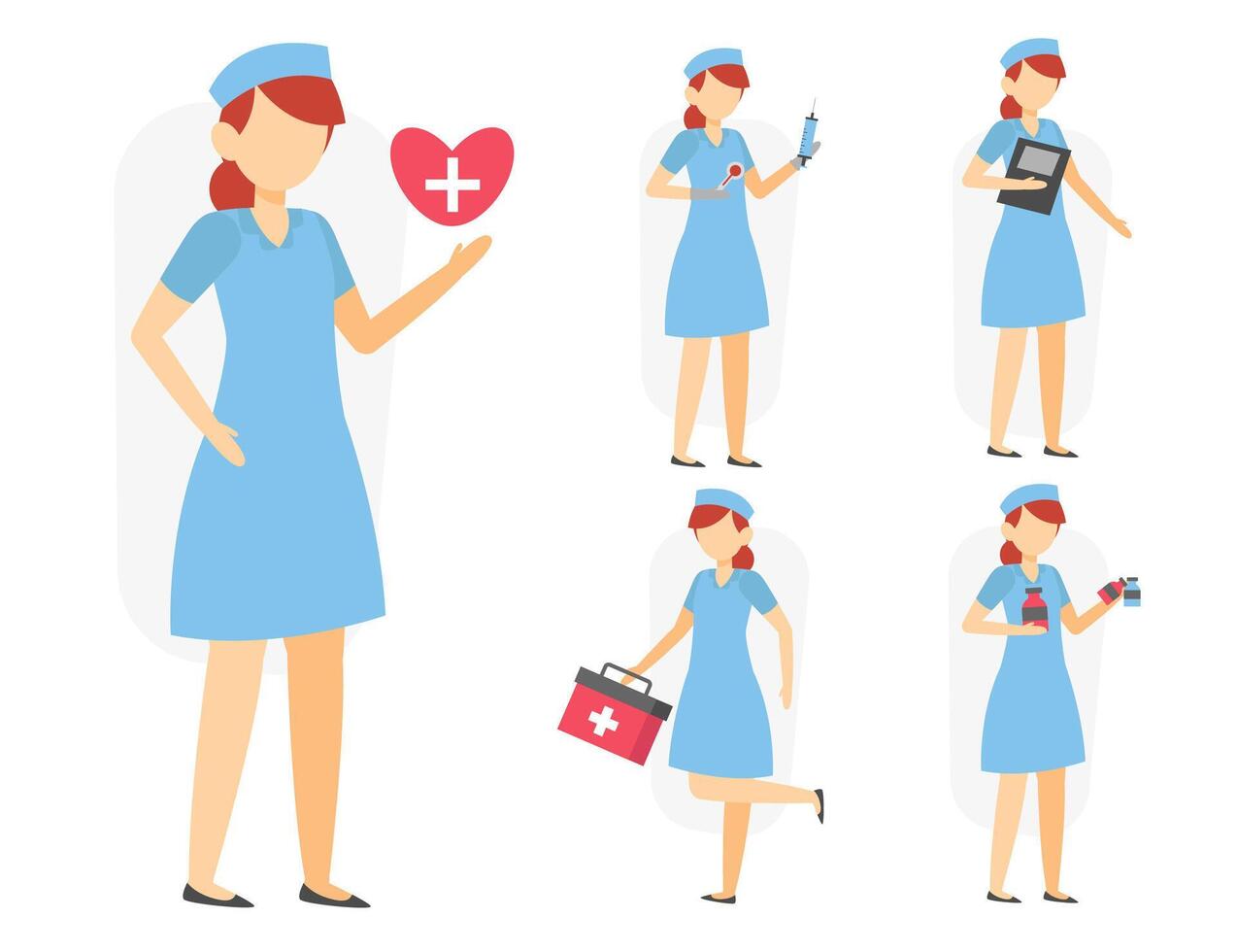 Set of nurse in cartoon character different actions vector