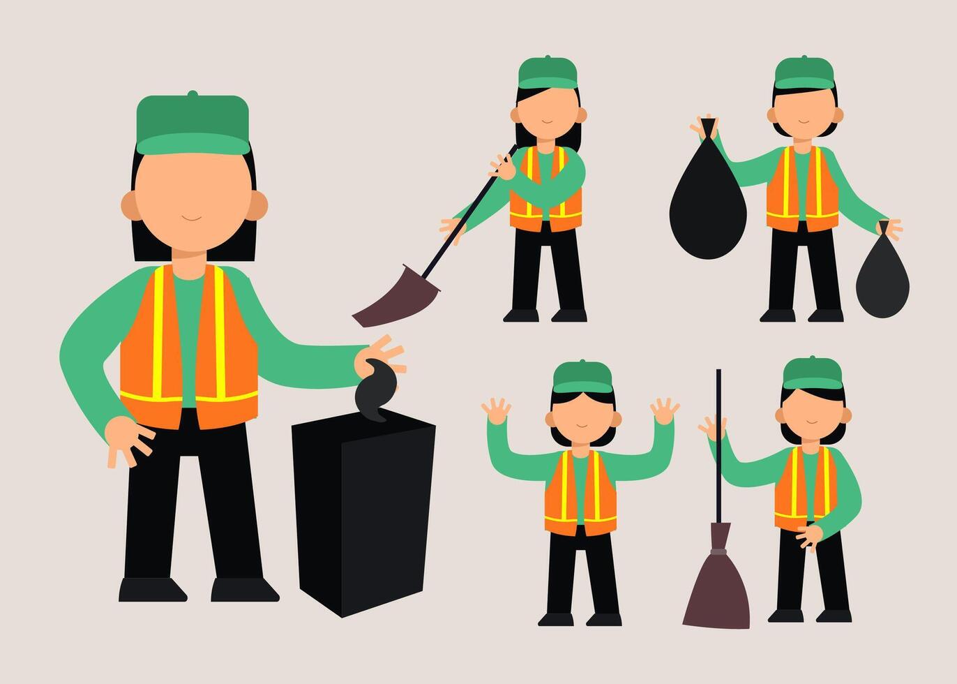 set of Cleaning staff woman in cartoon character with different actions vector illustration