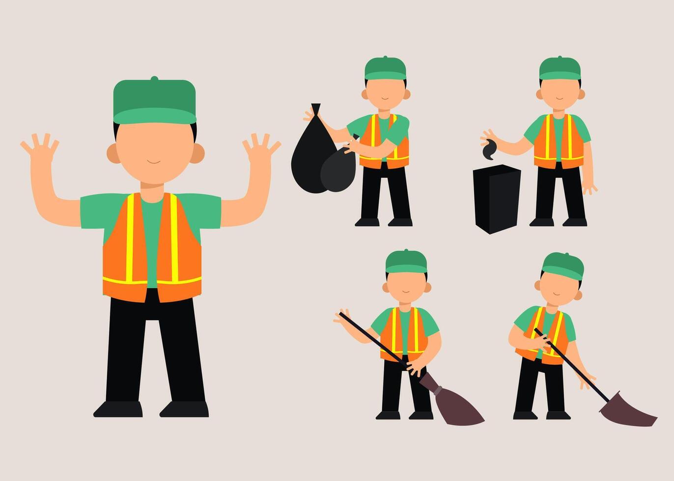 set of Cleaning staff woman in cartoon character with different actions vector illustration