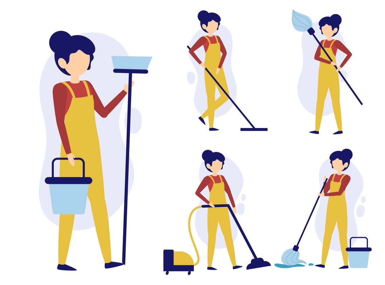 Set of maid or housekeeper in cartoon characters different actions vector