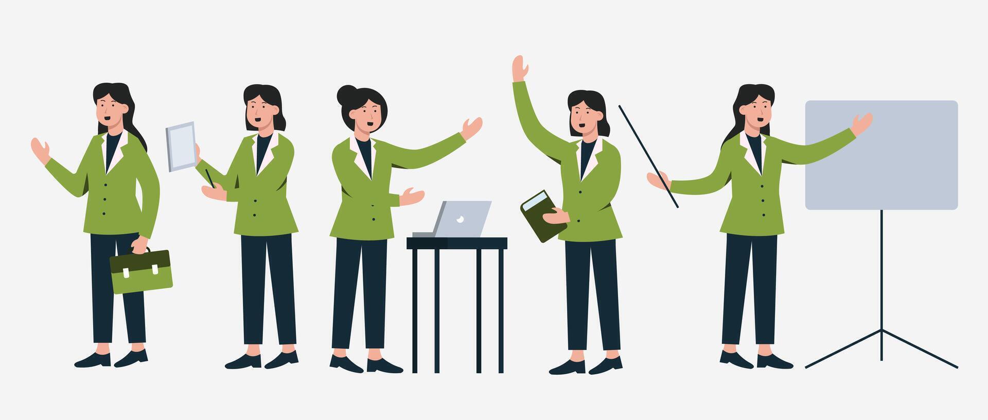 set of business people in cartoon characters different actions vector