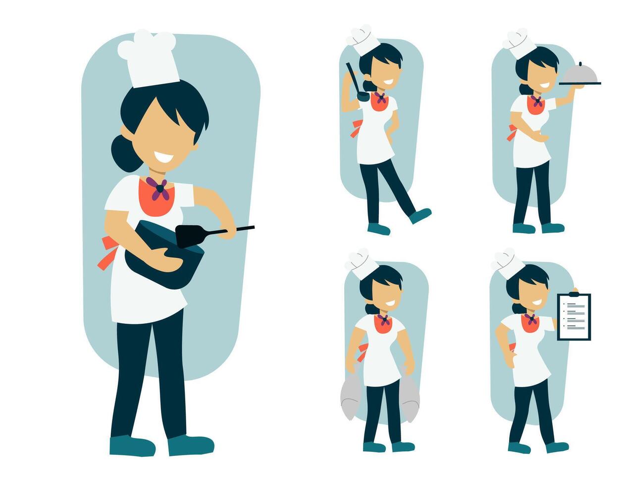 set of female chef cartoon character in different actions vector