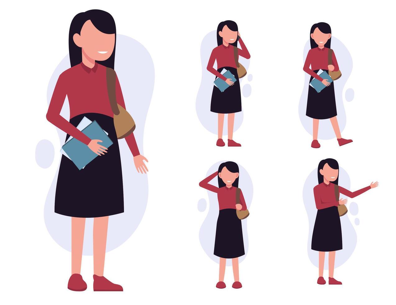 set of working woman in cartoon characters difference actions vector